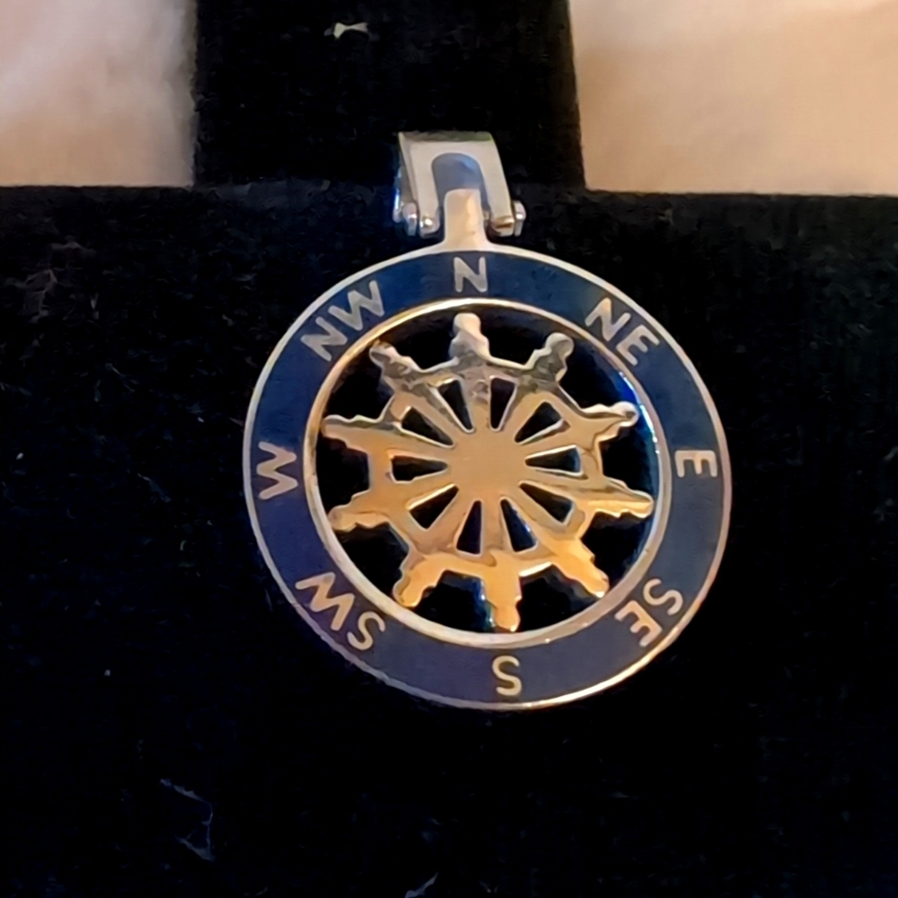 Forzieri| Stainless Steel Cutout Rudder  Pendant Blue Enamel Detail